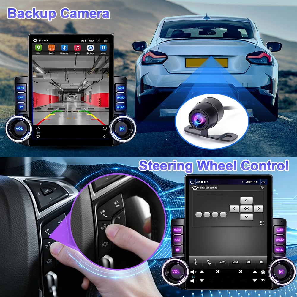9.7" Android 15 Universal Car Stereo, 4+64G Quad Core Touch Screen Radio