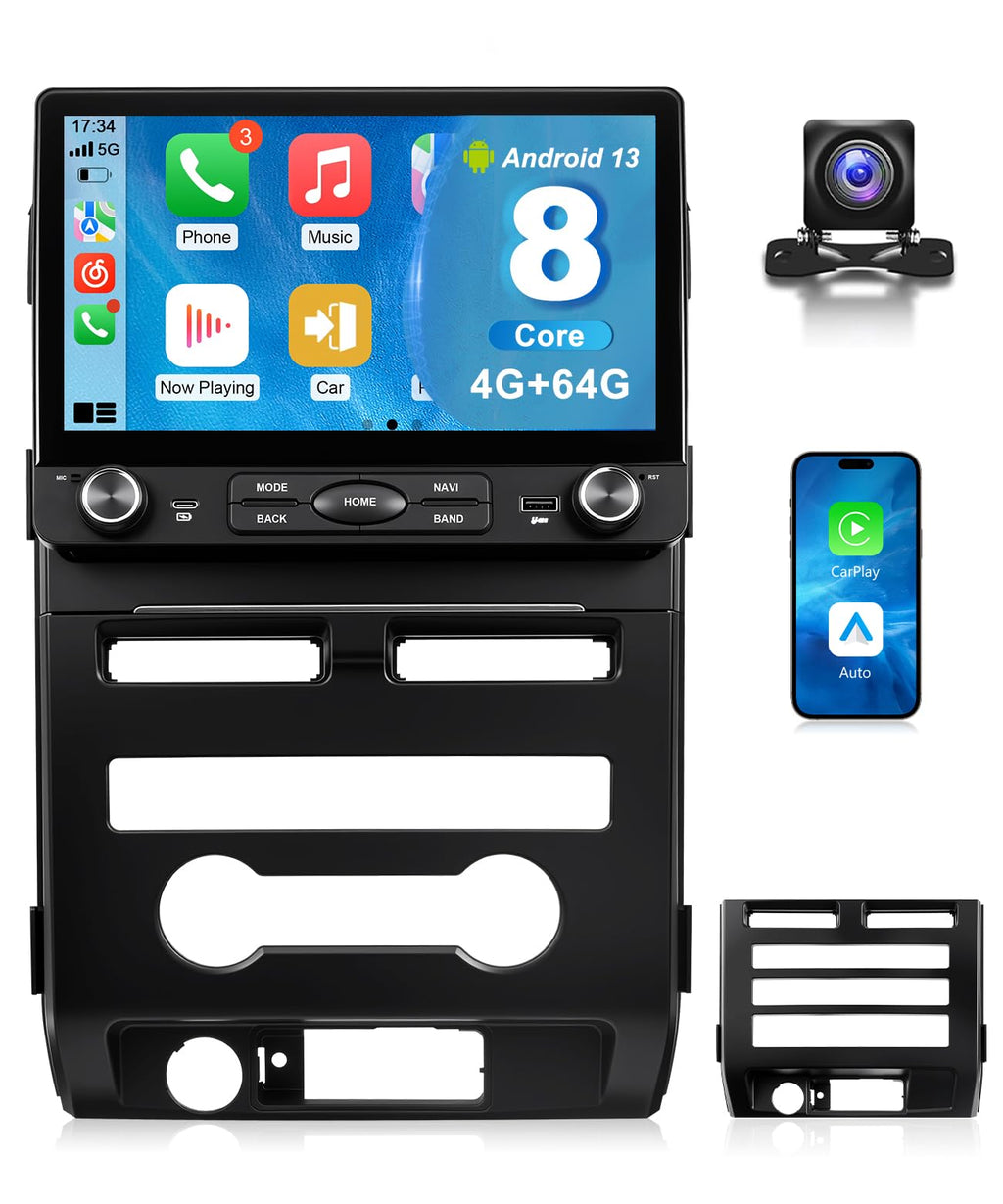 VQU Car Stereo for Ford F150 2009 to 2012, 10.2 Inch Car Radio Upgrade for F-150 2010 2011 Manual A/C, Android 13 Touch Screen CarPlay/Android Auto Radio with Backup Camera/FM/SWC/DPS (2+32G)