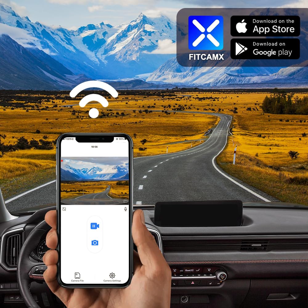 Fitcamx 4K Dash Cam Adapts for Mazda CX-50 2022-2024 2.5 S Select Preferred Premium Plus Turbo Meridian (HD2-6687), OEM Look, UHD 2160P Video, Loop Recording, WiFi & APP, Parking Mode, 64GB Card