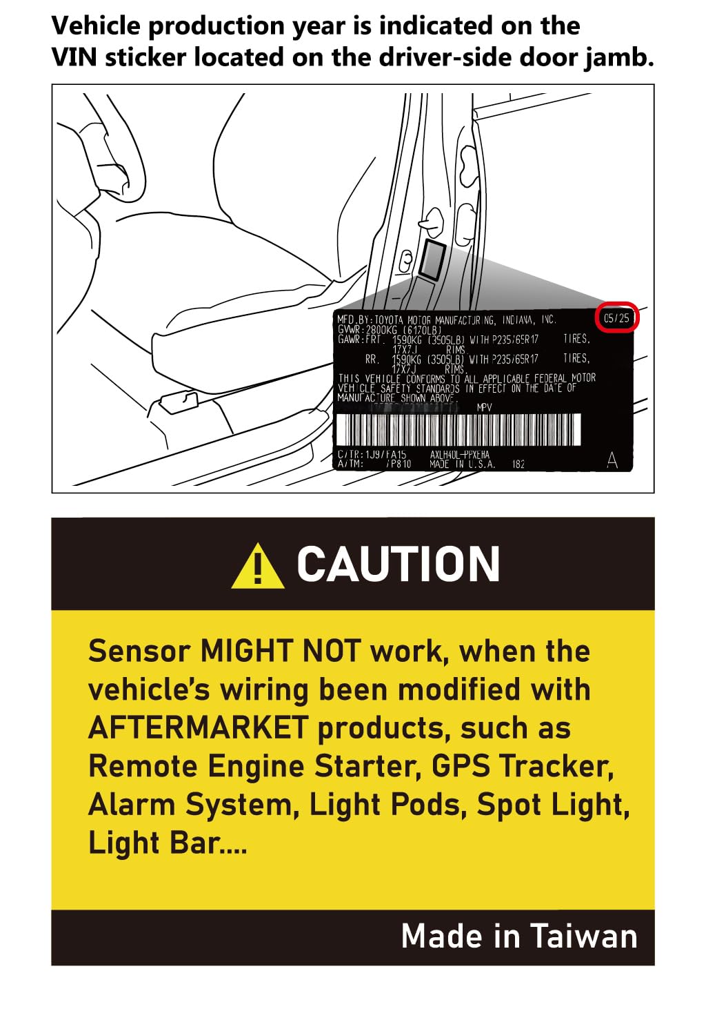 Smart Sensor for Corolla Cross 2026-2023, Wheel Anti-Theft