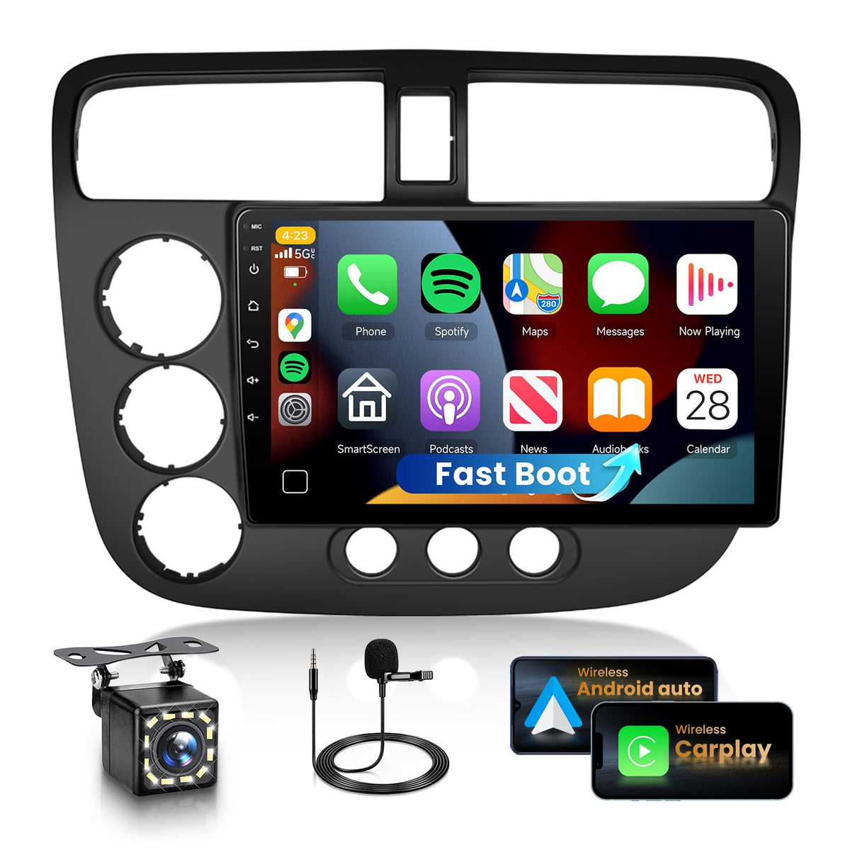 8Core 6G 128G Car Radio for Honda Civic 2001-2005 with Wireless Carplay