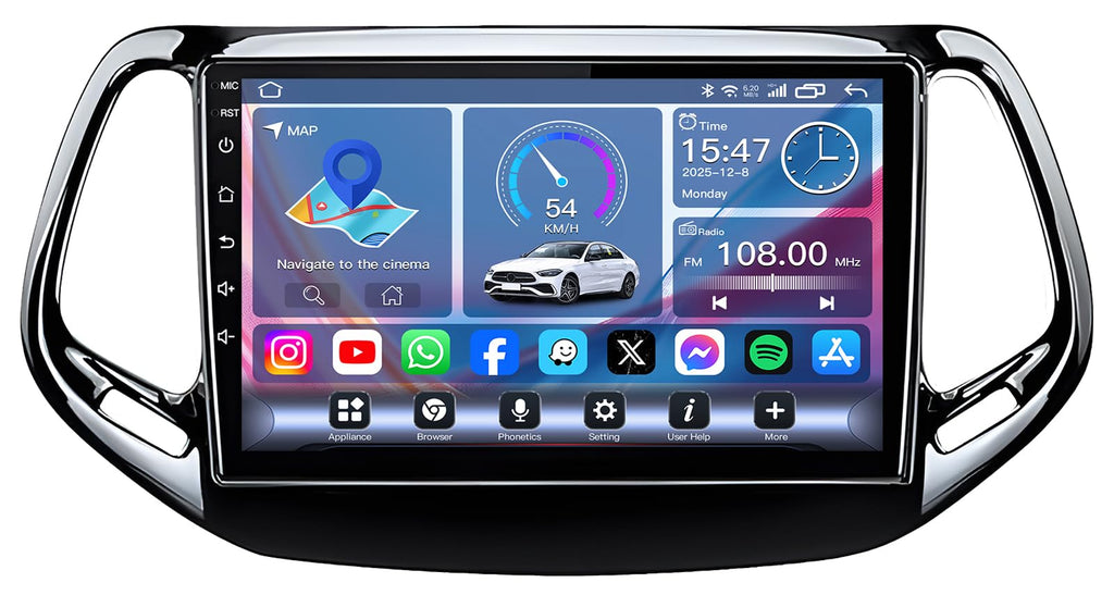 [4+64G] Car Radio for Jeep Compass 2017-2020: 10inch 1280 * 800HD Touch Screen Head Unit Stereo Replacement FM RDS CarPlay Android Auto 5GWiFi Bluetooth5.0 1080P Backup Camera SWC GPS