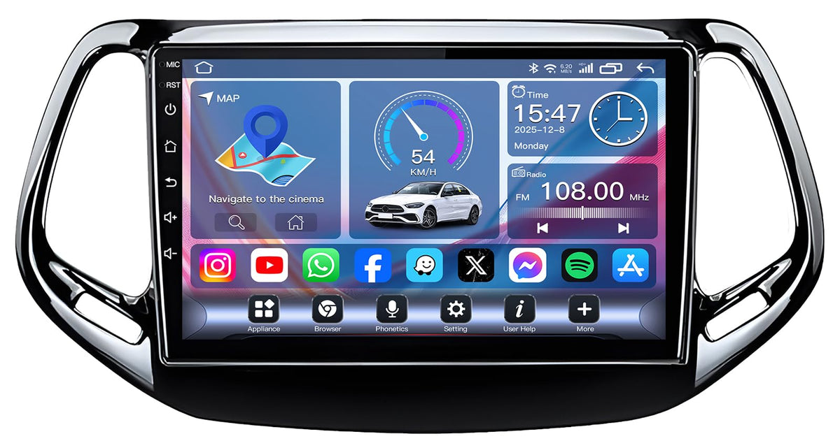 [4+64G] Car Radio for Jeep Compass 2017-2020: 10inch 1280 * 800HD Touch Screen Head Unit Stereo Replacement FM RDS CarPlay Android Auto 5GWiFi Bluetooth5.0 1080P Backup Camera SWC GPS