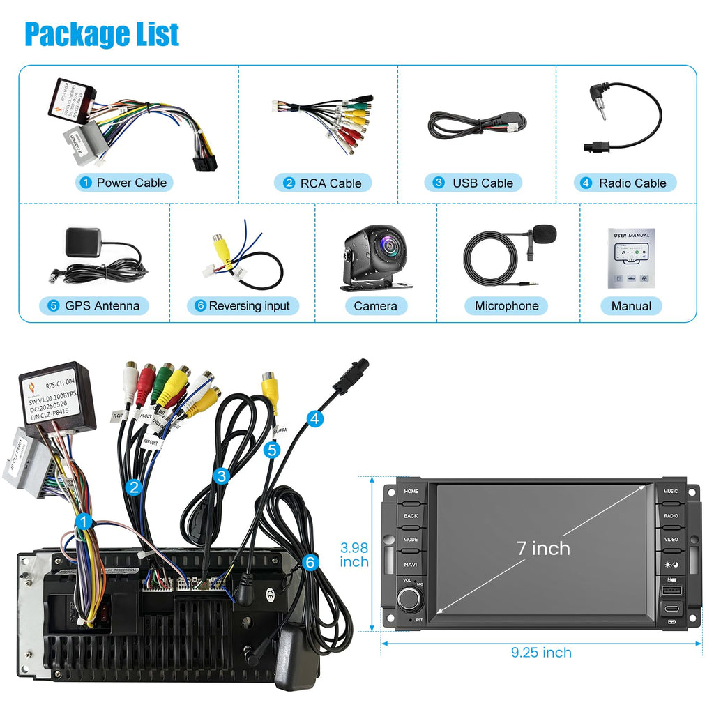 Car Radio Stereo for Jeep Wrangler JK 2007-2018,for Dodge Grand Caravan 2008-2020, for Chrysler Town & Country 2008-2016, Android 15.0 (4G RAM 64G ROM) with Wireless Carplay& Android Auto