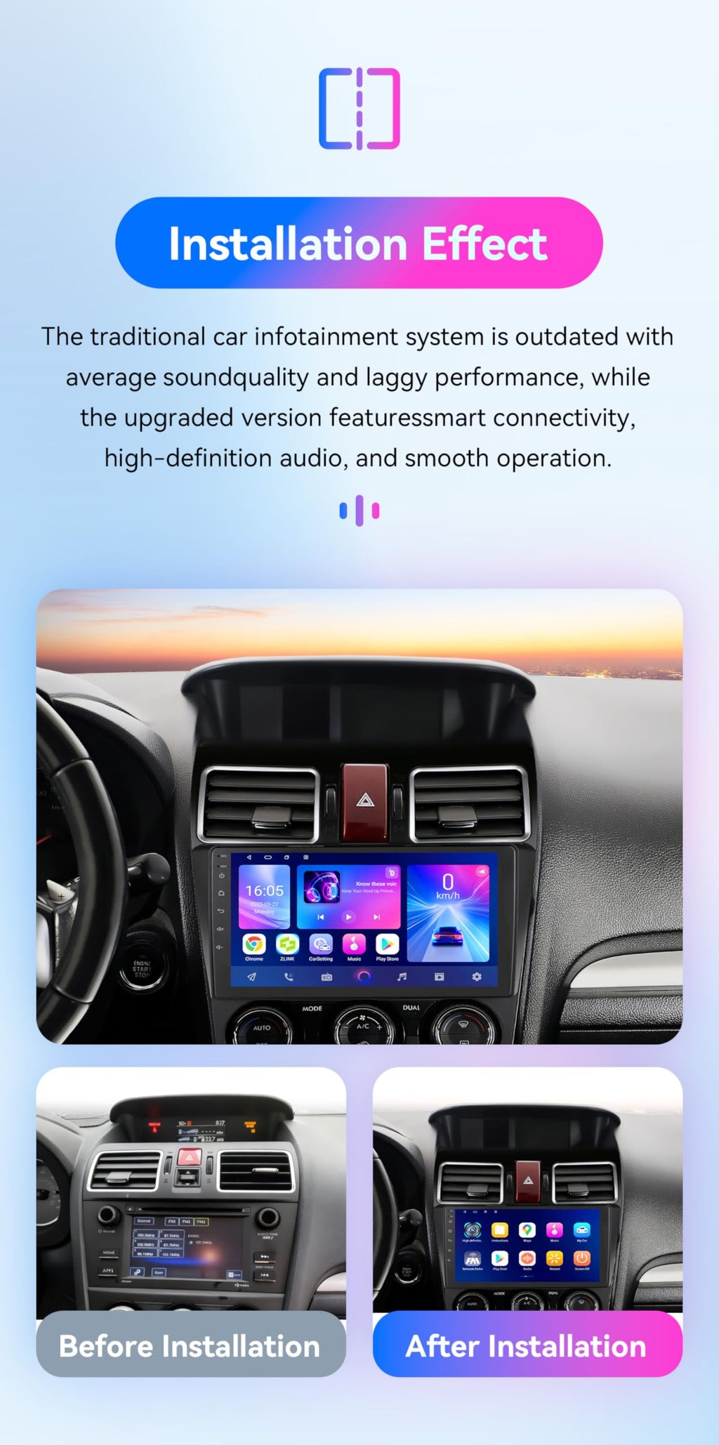 Android 14 Car Stereo Upgrade for Subaru WRX STI Forester XV Crosstrek Impreza, 8Core4G+64G GPS Navigation with 9inch QLED Touchscreen Wireless Carplay Android Auto SWC EQ Bluetooth 5.4 TPMS