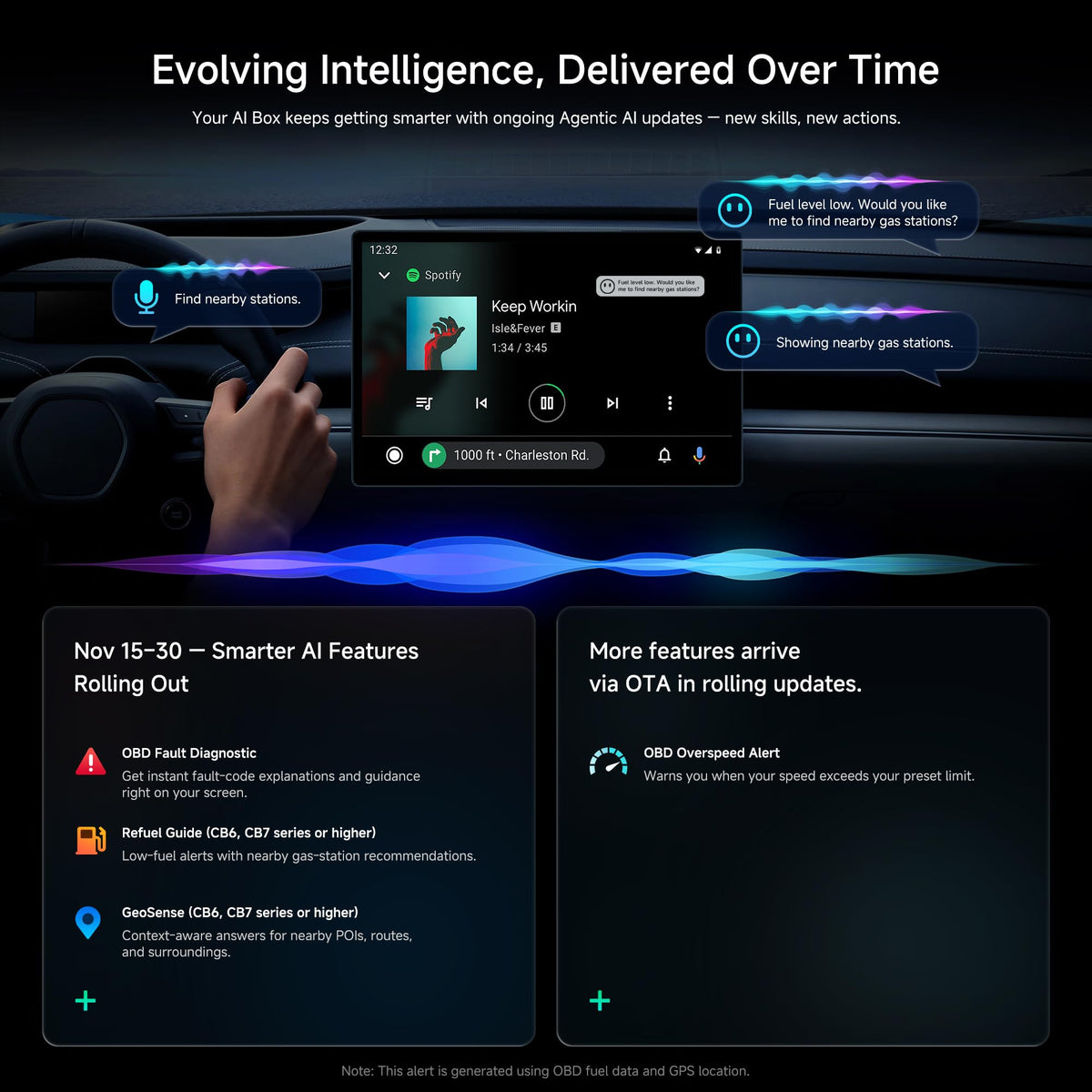 CB6 CarPlay AI Box & Android AI Box, Wireless CarPlay/AndroidAuto Adapter, Plug & Play CarWave Car Smart Box with AI DriveChat, GPS Track, Android 13, 2 BT, 4G LTE, 4G+64G, Silver
