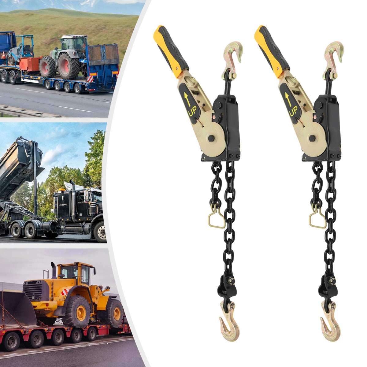 2 Pack 3/8"-1/2" Easy Ratchet Chain Binders with G70 Grab Hooks
