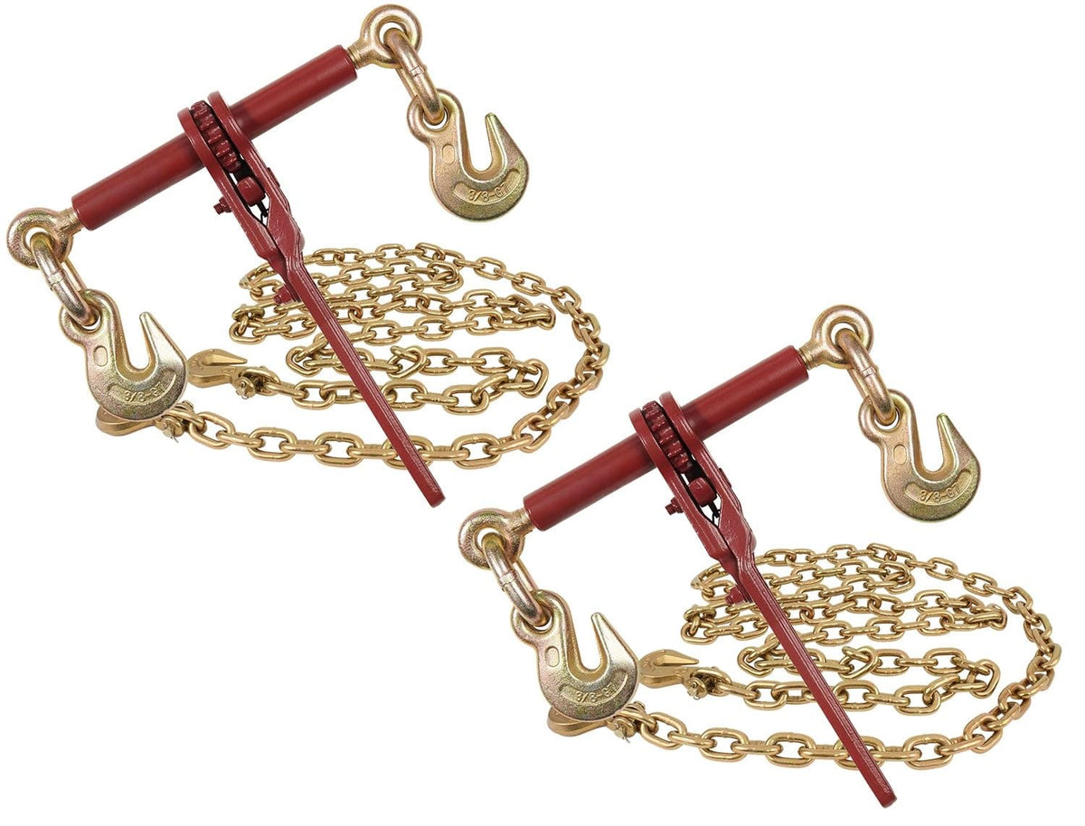 Mytee Products 3/8" Grade 70 Chain and Binder Kit | Includes (2) 3/8" - 1/2" Ratchet Load Binder Severe Duty & (2) 3/8" x 12' G70 Transport Chain w/Grab Hooks | 6600 lbs WLL for Truck Trailer Tie Down