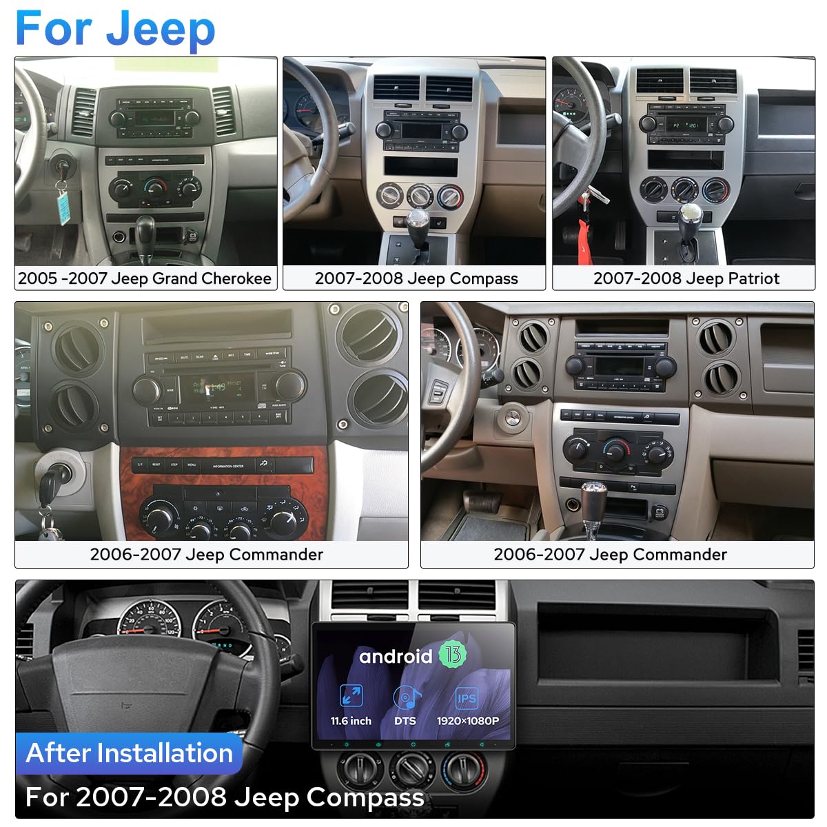 JOYING 11.6" IPS Touchscreen Car Radio for Ram 1500/Caliber(06-08),Ram 2500/3500 (06-09),for Jeep Patriot/Compass(07-08),Grand Cherokee(05-07),Commander(06-07) with Carplay & Android Auto(JY-CL204T4)