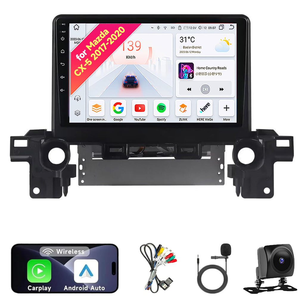 13 Car Radio Stereo for Mazda CX-5 CX5 2017-2020 - 9" IPS Touch Screen, Upgrade Dash Kit with CarPlay & Android Auto, GPS Navigation, Bluetooth 5.0, WiFi, SWC, 5G, DSP