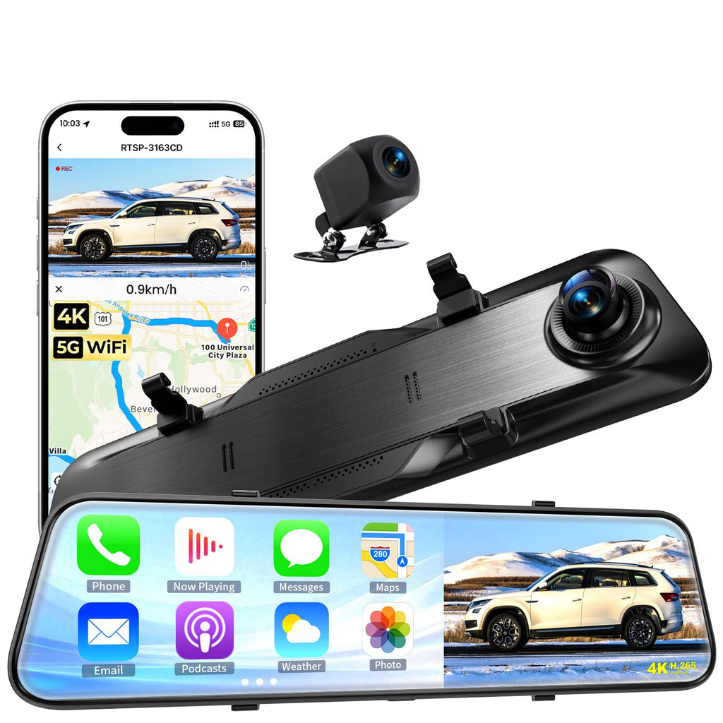 4K 13’’ Rear View Mirror Camera with Wireless Carplay&Android Auto