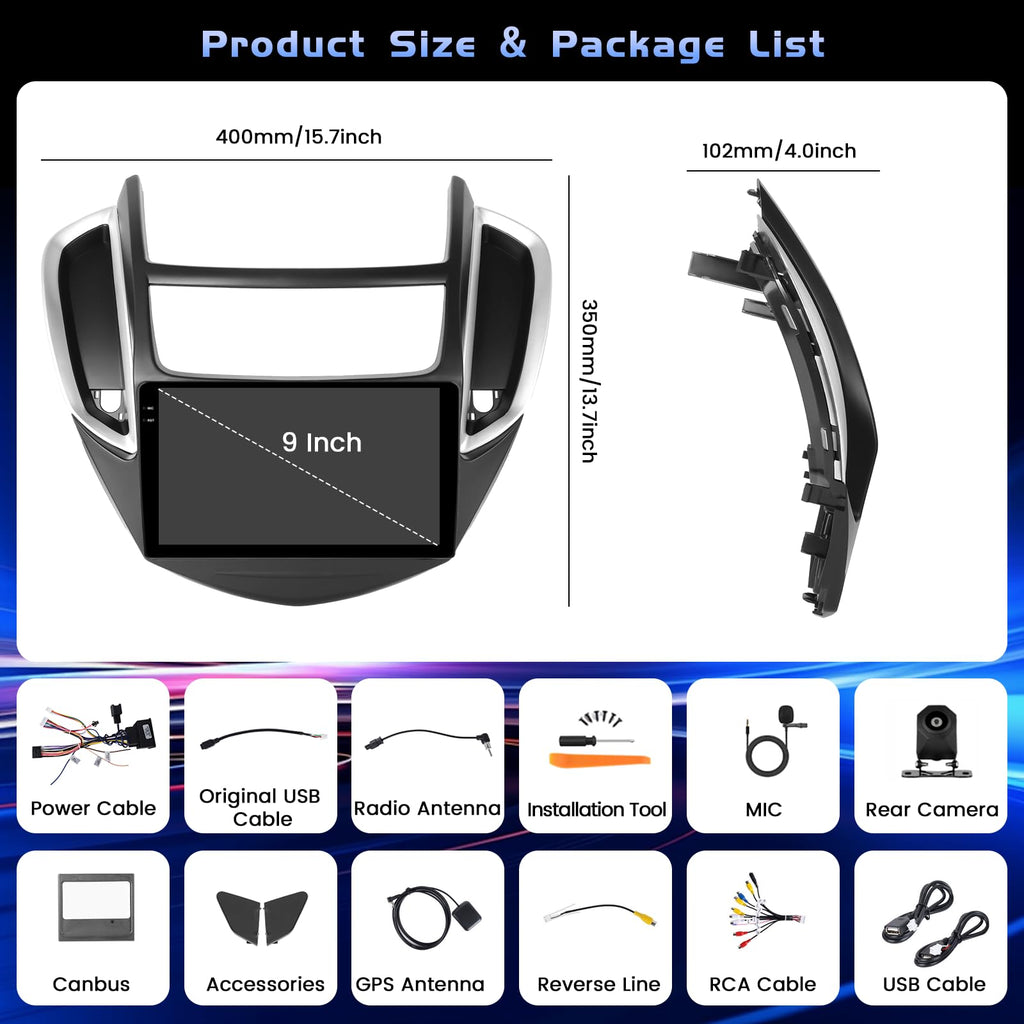 4+128GB Android 15 Car Stereo for Chevrolet Chevy Trax 2014 2015 2016, 9 Inch Incell Touchscreen Wireless CarPlay & Android Auto, Bluetooth, GPS Navigation, 5G WiFi, FM/RDS, AHD Backup Camera