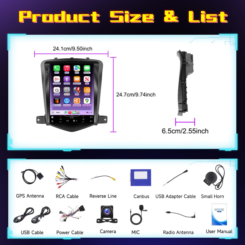 8Core 6G+128G Android 15 9.7Inch IPS Car Stereo for Chevy Cruze 2009-2015