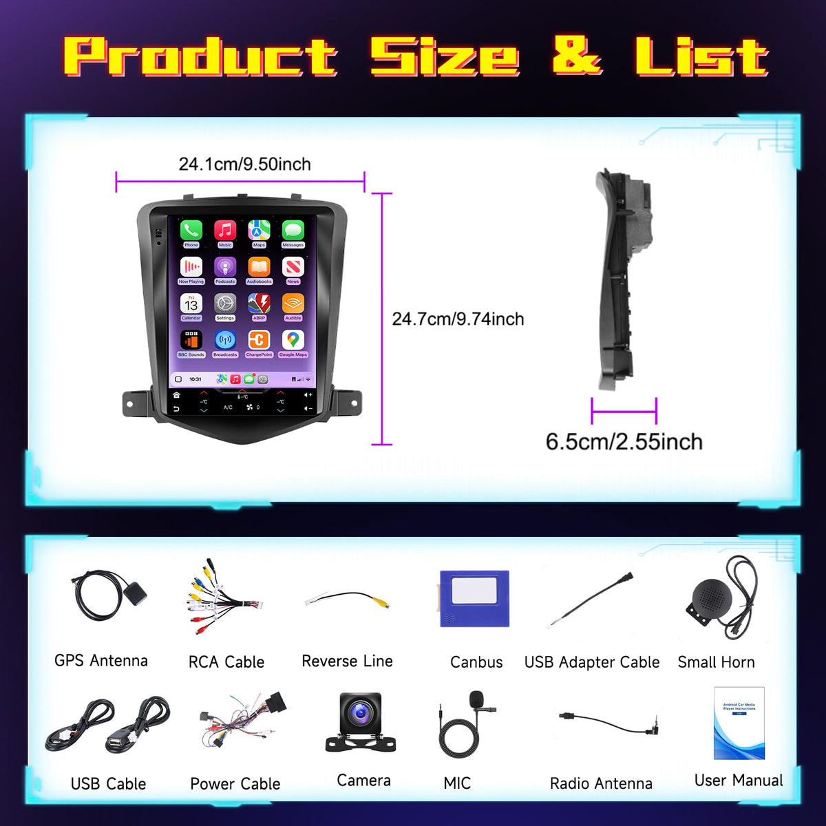 8Core 6G+128G Android 15 9.7Inch IPS Car Stereo for Chevy Cruze 2009-2015