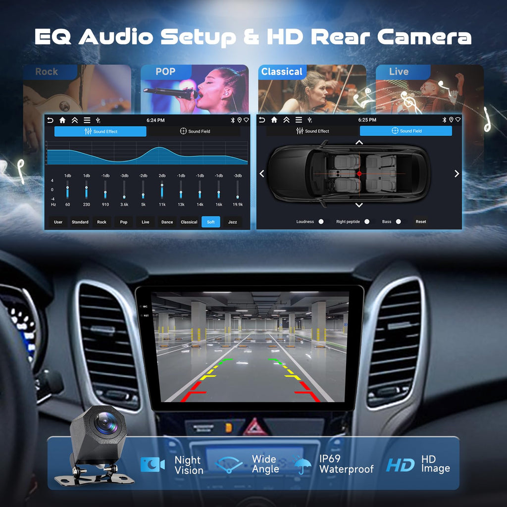 4GB+64GB Android 15 Car Stereo for Hyundai Elantra GT 2013-2017, 9-Inch 1280x720 in-Cell Touchscreen with Wireless CarPlay Android Auto, FM/RDS Bluetooth WiFi, Retains Factory Controls