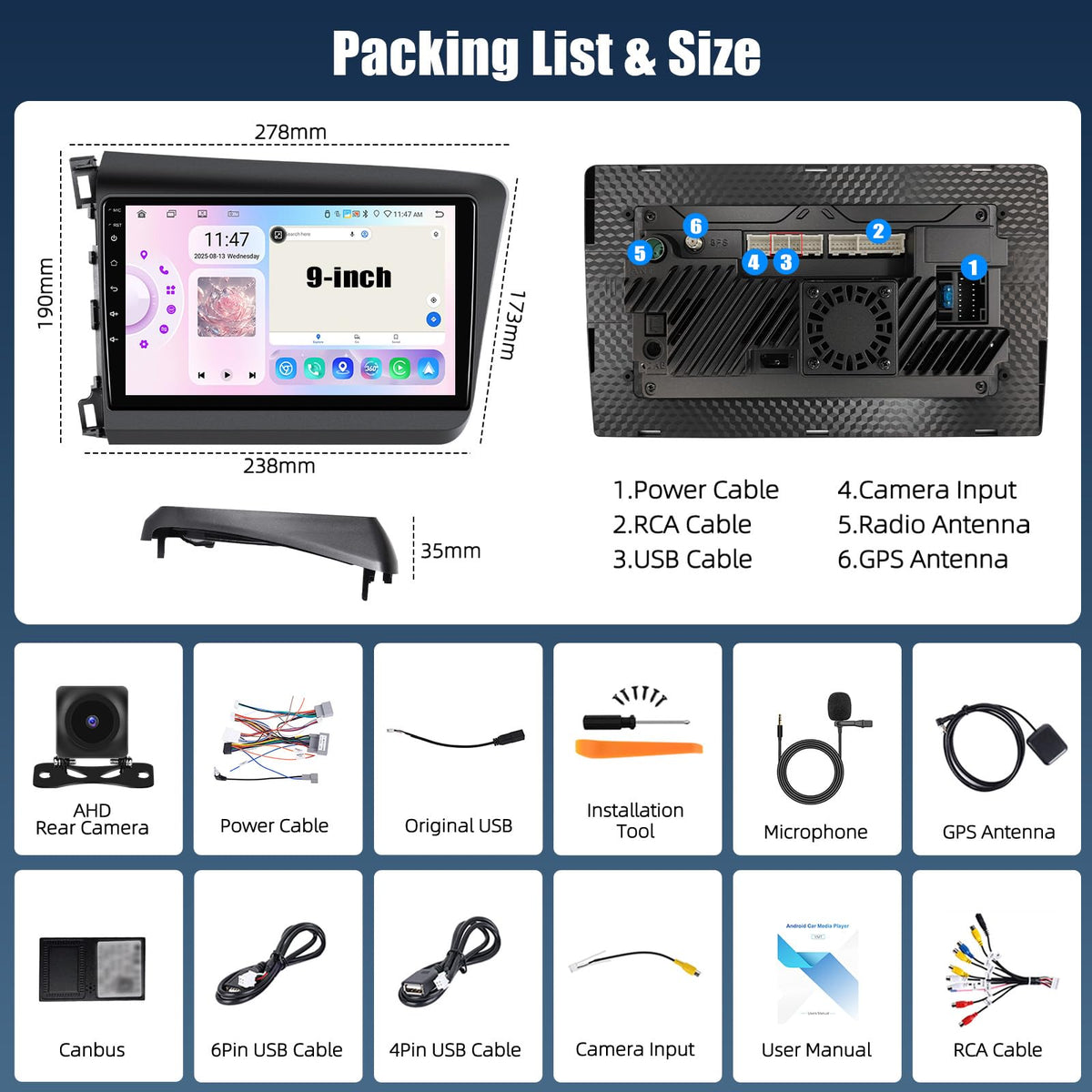 [6+128G] 8-Core Android 15 Car Radio Stereo for Honda Civic 2012-2015