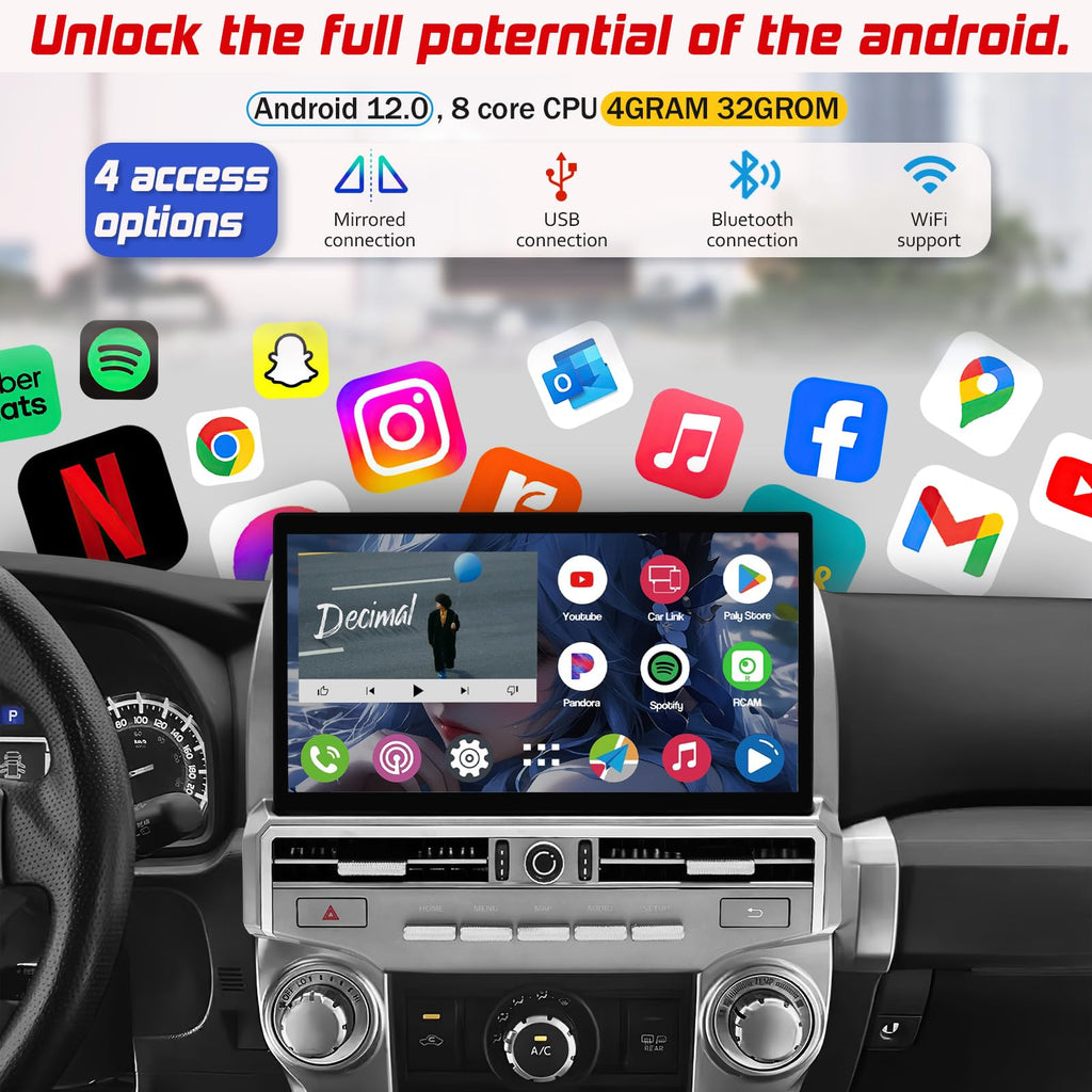 Stereo Radio Dash Kit for Toyota 4Runner Radio 2009-2022, Silver Upper 13.3" Android Head Unit TS10, 4+32G, Wireless CarPlay & Android Auto GPS Navigation AHD Backup Camera