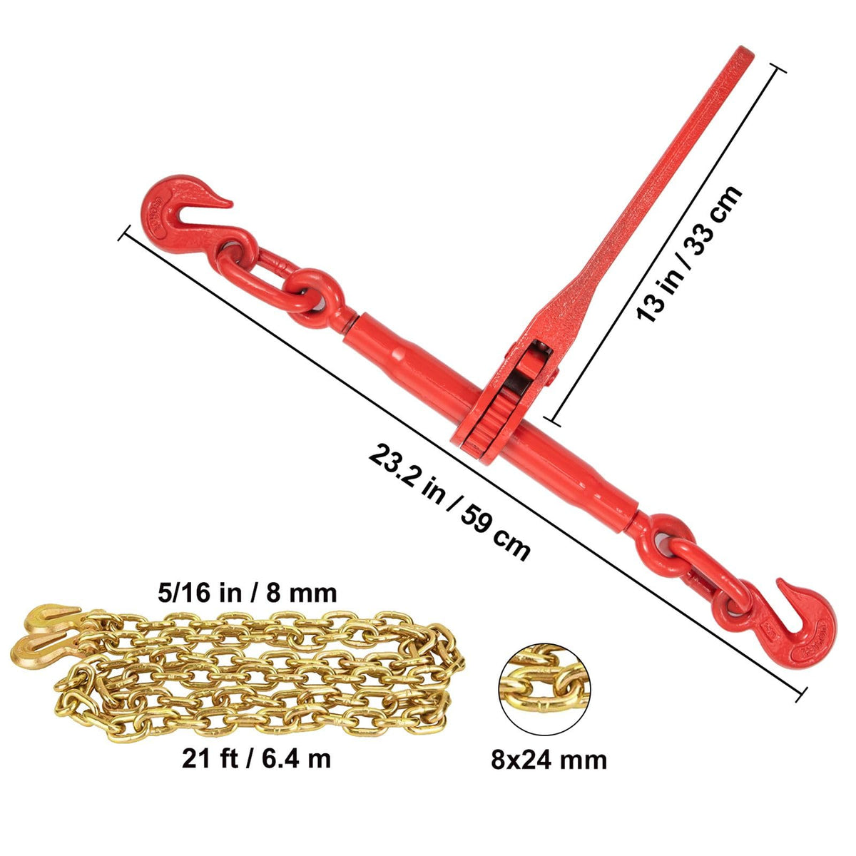 4 Pack 21ft Grade 80 Chain Load Binders 5400LBS Capacity Steel Set