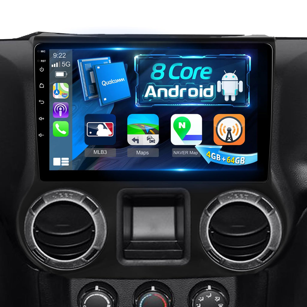 8 Core 4+64G Qualcomm Radio for Jeep Wrangler 2011 2012 2013 2014, Android Wrangler Car Stereo 10.1 inches Touch Screen/Carplay/Android Auto/Bluetooth 5.1/SWC/FM RDS