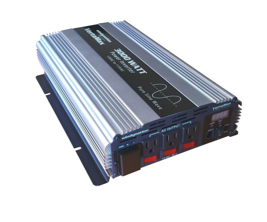 VertaMax Pure SINE Wave 3000 Watt (6000W Surge) 12V Power Inverter DC to 115 AC Car, Solar, Off-Grid, RV, Back Up Power