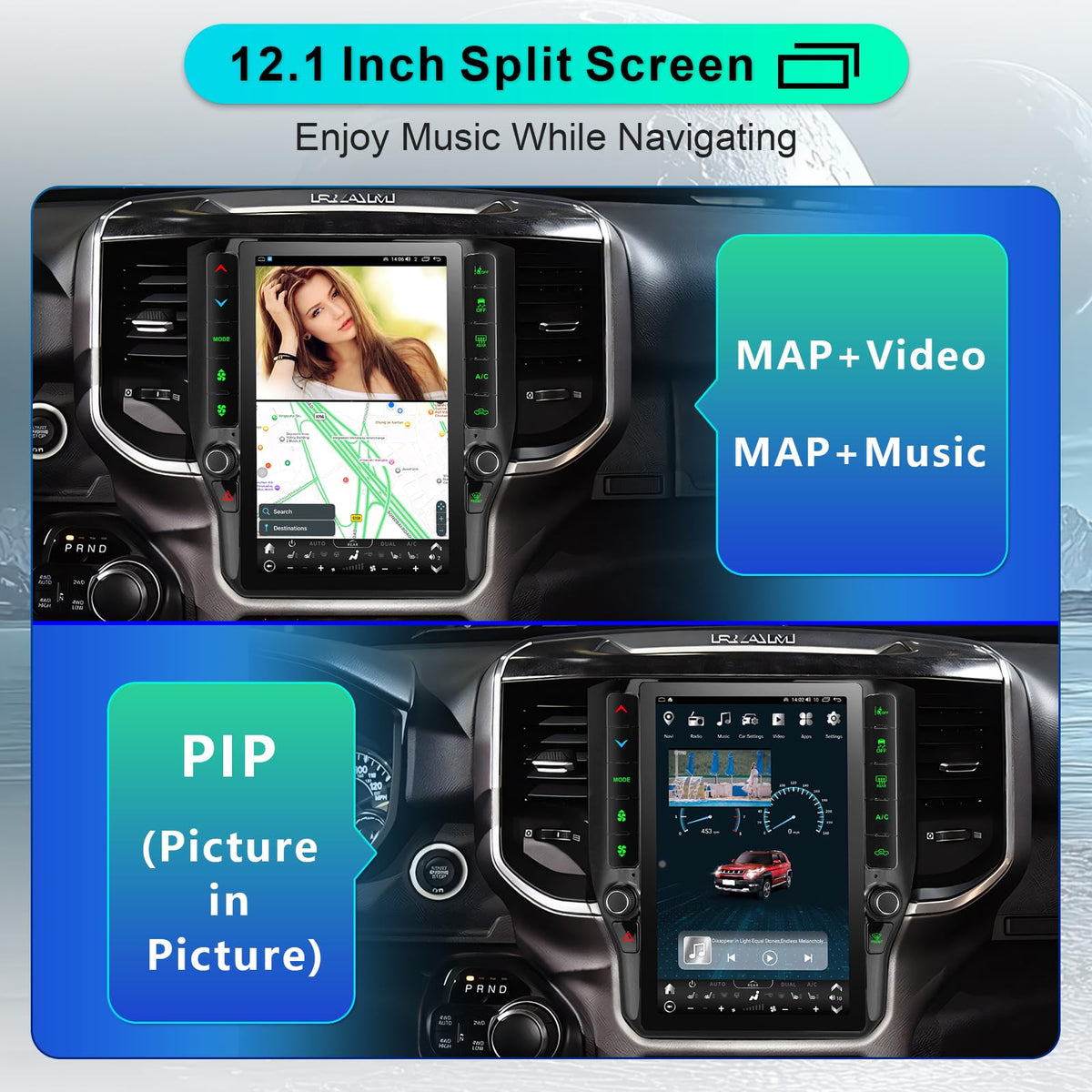 8 Cores 6+128G Radio Upgrade, 2019-2024 for Dodge Ram 1500 2500 3500 Truck Radio Upgrade,12.1 inch Vertical Touchscreen Support Wireless CarPlay Android Auto GPS Bluetooth FM SWC