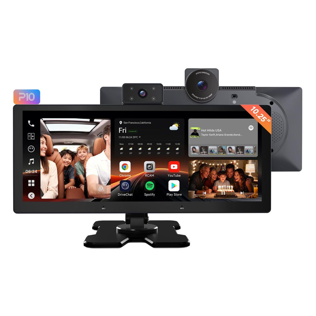 P10 9" CarPlay Screen for Car, Wireless CarPlay & Android Auto GPS Navigation, Built-in 4G LTE, Up to 30-Day Parking Monitor, Remote Live View, Dual 1080P Dash Cam, QLED Display, ChatGPT & Gemini AI