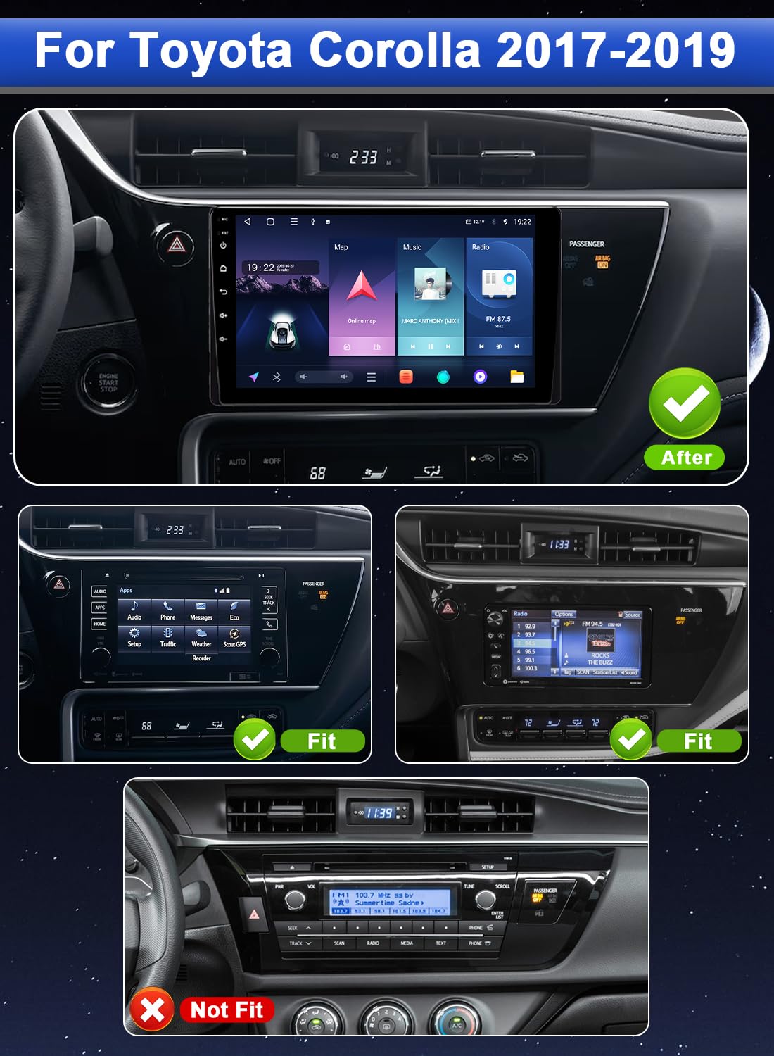 6GB RAM & 128GB ROM Plug & Play for Toyota Corolla Radio 2017-2019