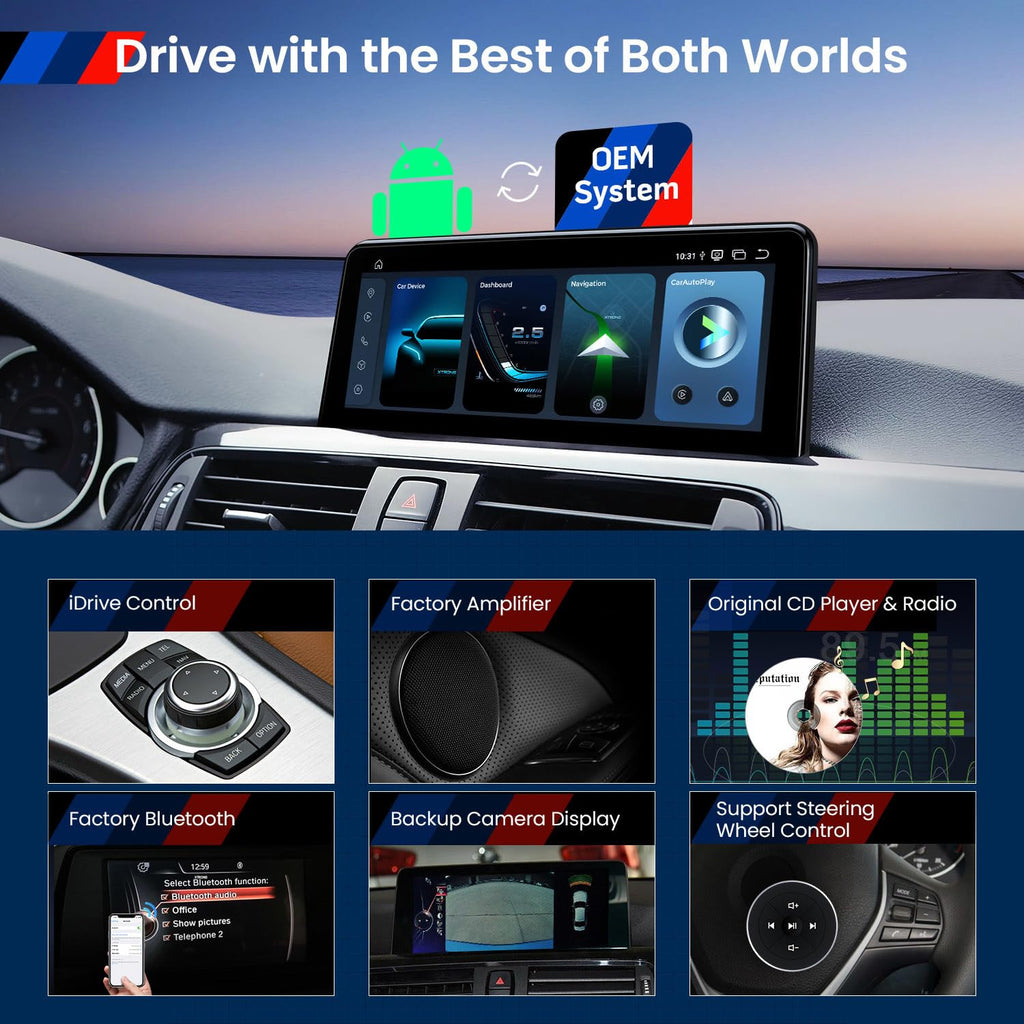 XTRONS Qualcomm 662 Android Car Stereo for BMW F30 F31 F32 F33 F34 F36 M3 M4 NBT System, 10.25 Inch IPS Touch Screen GPS Navigation Support Wireless CarPlay Android Auto Backup Camera (8+128GB)