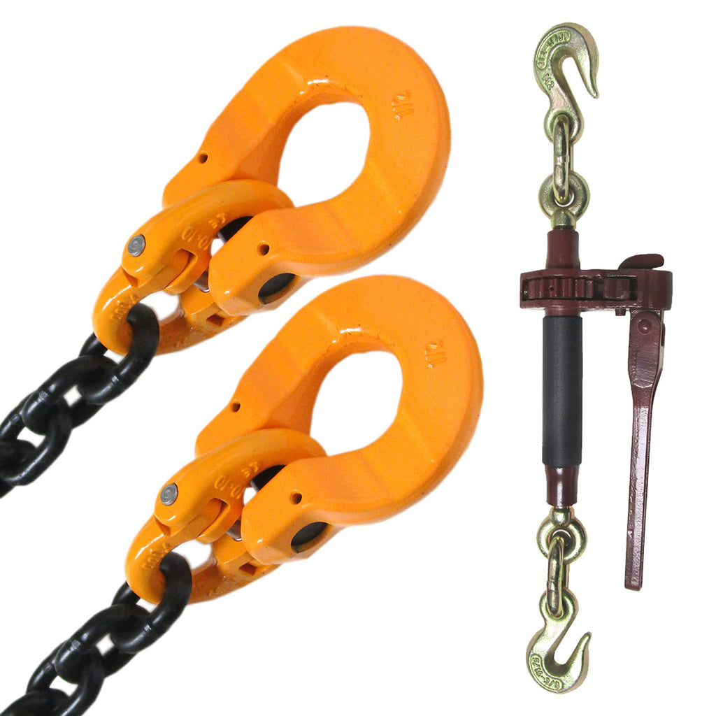 Axle Chain Tie Down with Omega Link 3/8" x 6 FT with Ratcheting Load Binder | Premium Cargo Control Kit | HD (PN: G8CHSL375SOMX6)