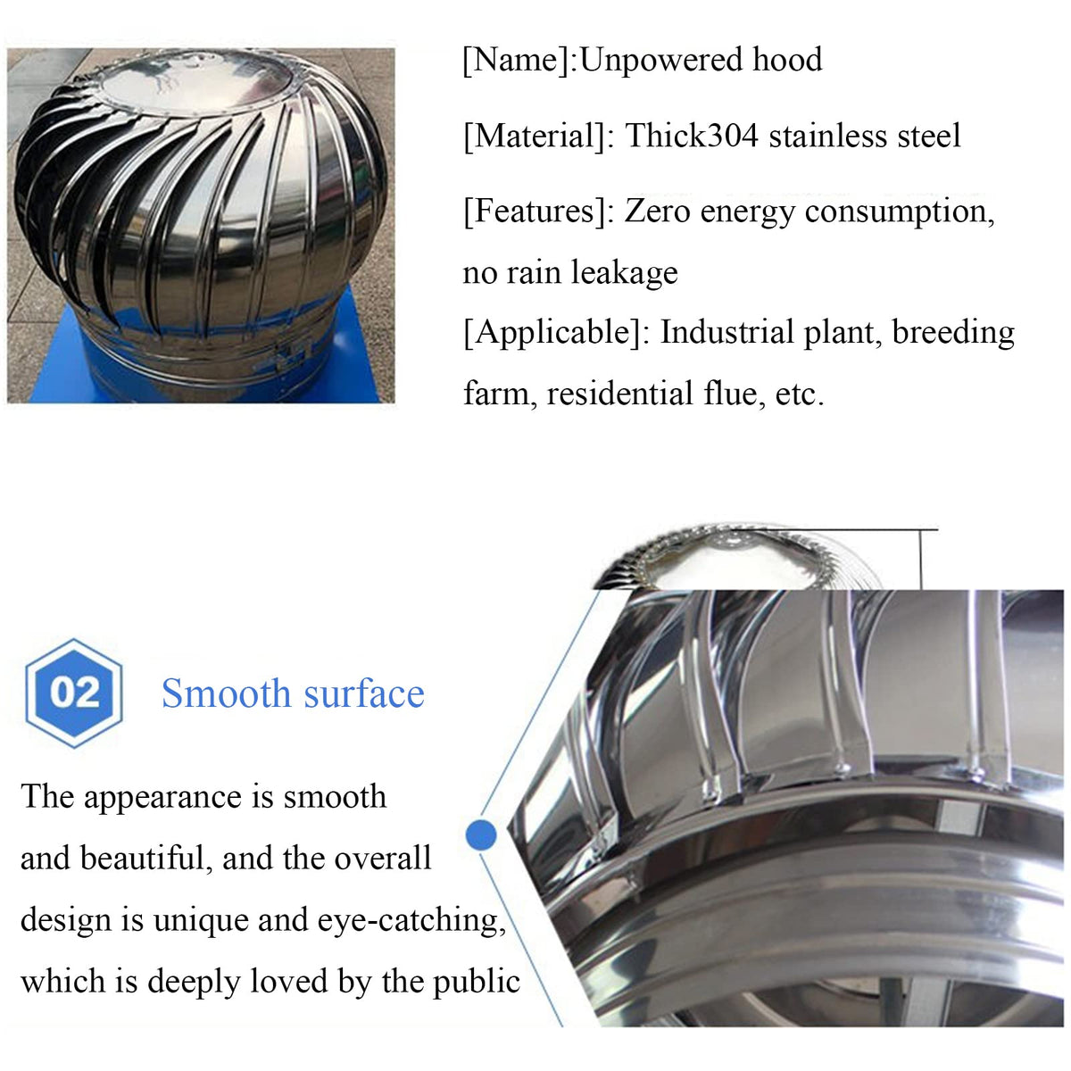 Stainless Steel Spinner,Chimney Spinner Cowl,Anti Downdraught Chimney Cowl with Rotating Cap Ventilation (110mm)