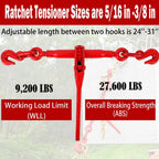 4 Pack Heavy Duty 5/16in-3/8in G70 Load Transport Chain Binders Set