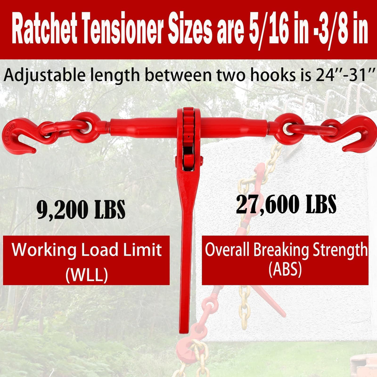4 Pack Heavy Duty 5/16in-3/8in G70 Load Transport Chain Binders Set