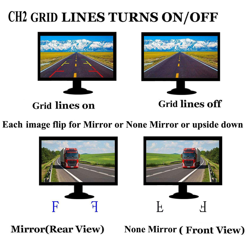 HD 1080P Backup Camera 7" Monitor,4X 4 Pin AHD Car Reverse Rear View Mirror Wired Camera Kit + 7 inch IPS 4-Split Monitor for Bus Truck Trailer RV Heavy Duty A701