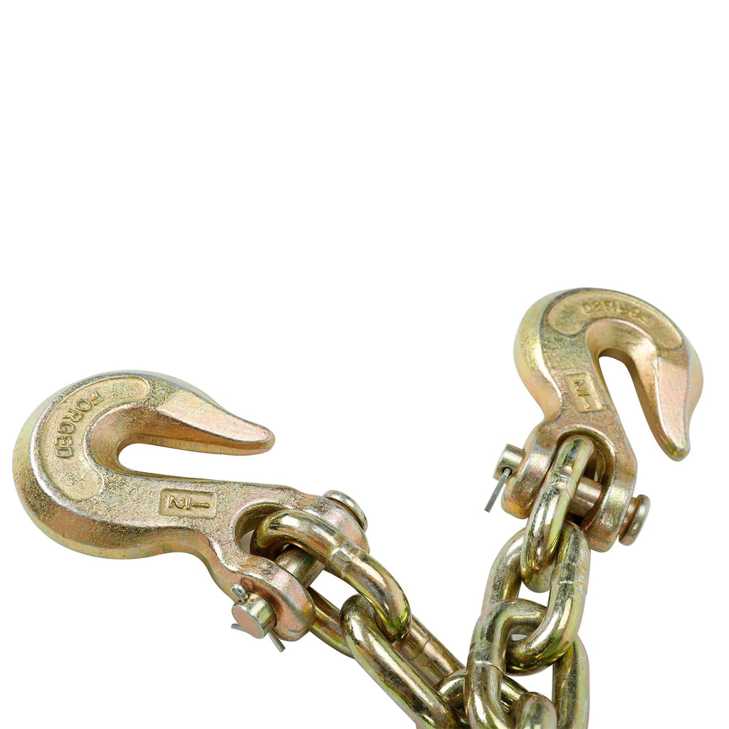 2 PCS 1/2 inch X 20' G70 Transport Chain Tie Down Binder Chain Flatbed Truck Trailer with Grab Hooks