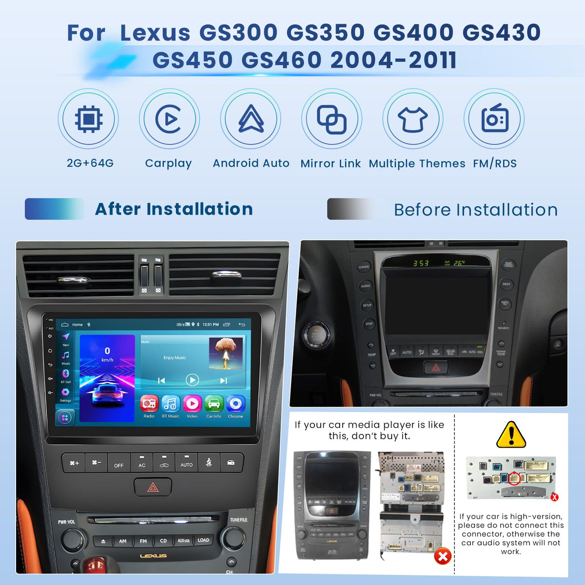 Inefala Radio for Lexus GS300 GS350 GS400 GS430/450/460 2004-2011 CarPlay