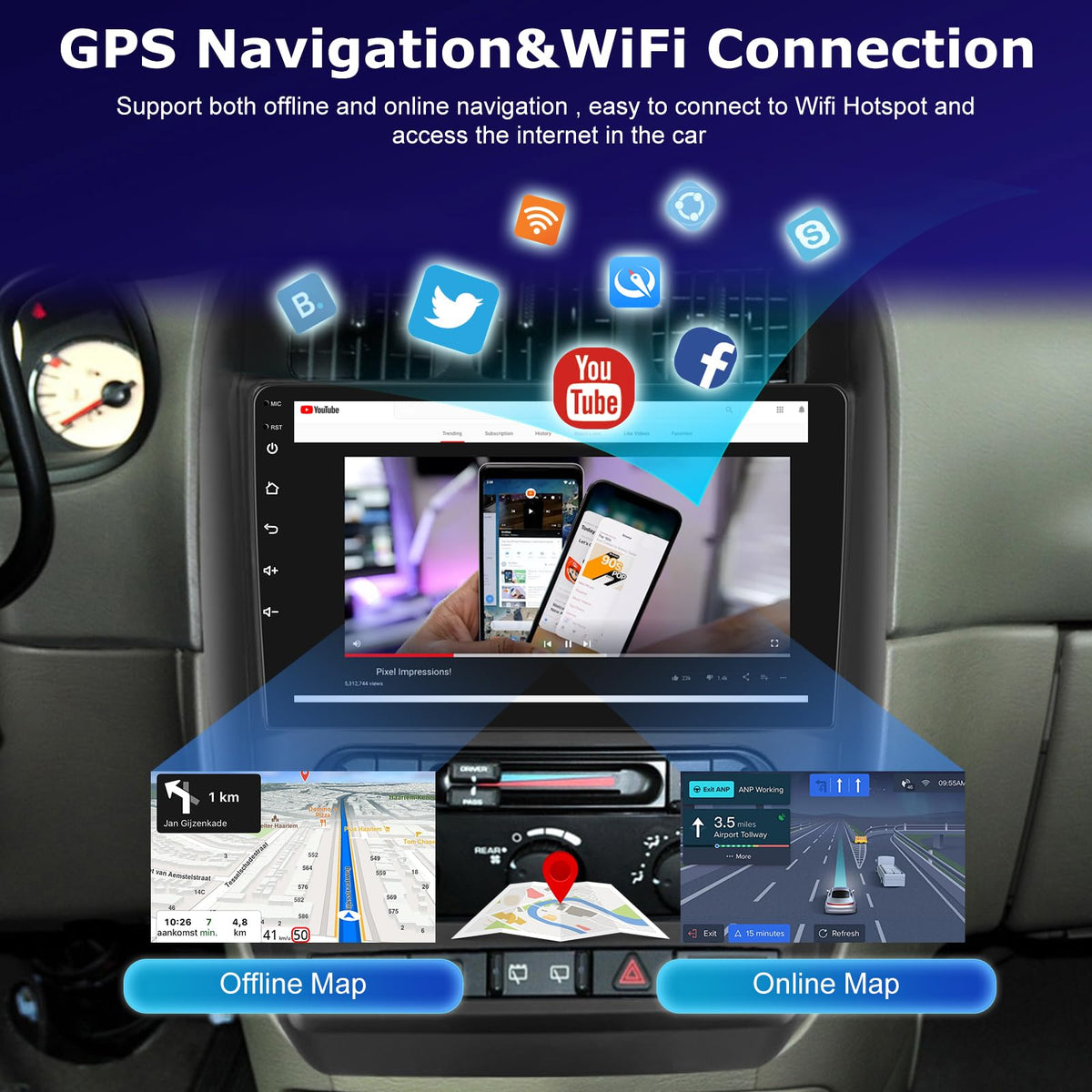[4+64G] Upgrade Radio for Chrysler Town & Country 2001-2007: NHOPEEW 10.1 inch IPS Touchscreen Android Radio - Wireless Carplay and Android Auto, Custom Homepage, DSP/EQ, 5G/WiFi + Backup Camera