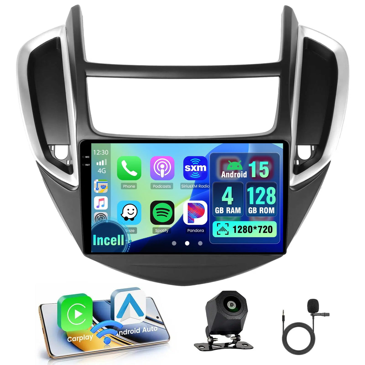 4+128GB Android 15 Car Stereo for Chevrolet Chevy Trax 2014 2015 2016, 9 Inch Incell Touchscreen Wireless CarPlay & Android Auto, Bluetooth, GPS Navigation, 5G WiFi, FM/RDS, AHD Backup Camera