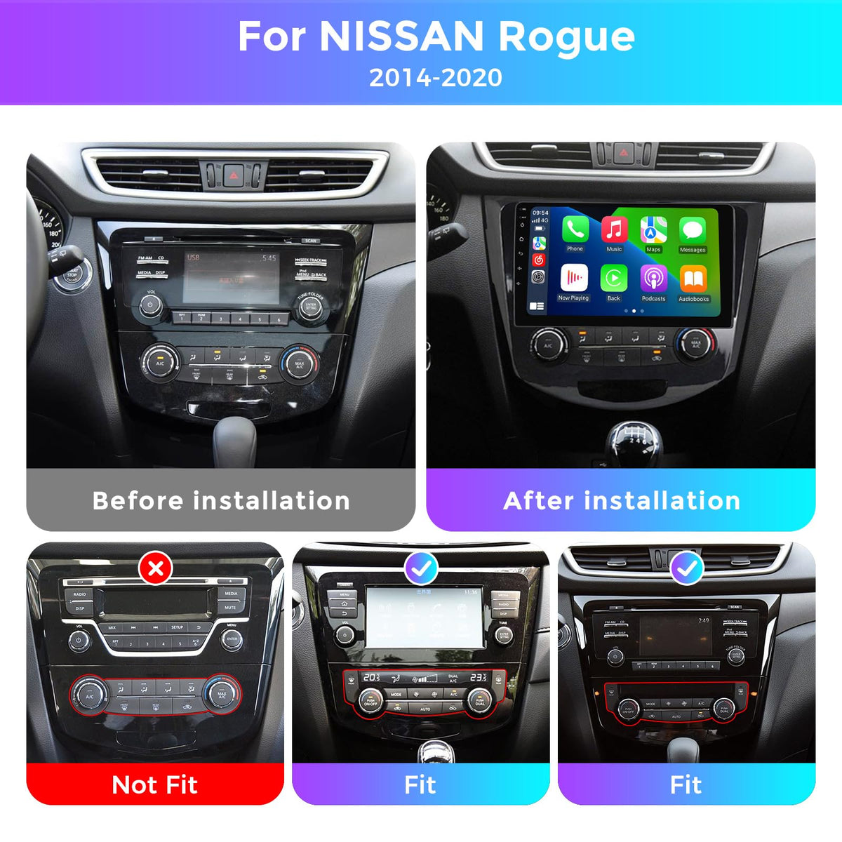 DUDUAUTO DUDU4 Car Stereo for Nissan Rogue 2014-2020 Radio Update 10.36" Touchscreen Head Unit Carplay & Android Auto 8-Core 4GB+64GB for Navigation,Music,Radio w/Custom Wallpaper,Layout