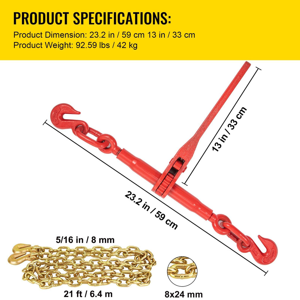 4 Pack 21ft Grade 80 Chain Load Binders 5400LBS Capacity Steel Set
