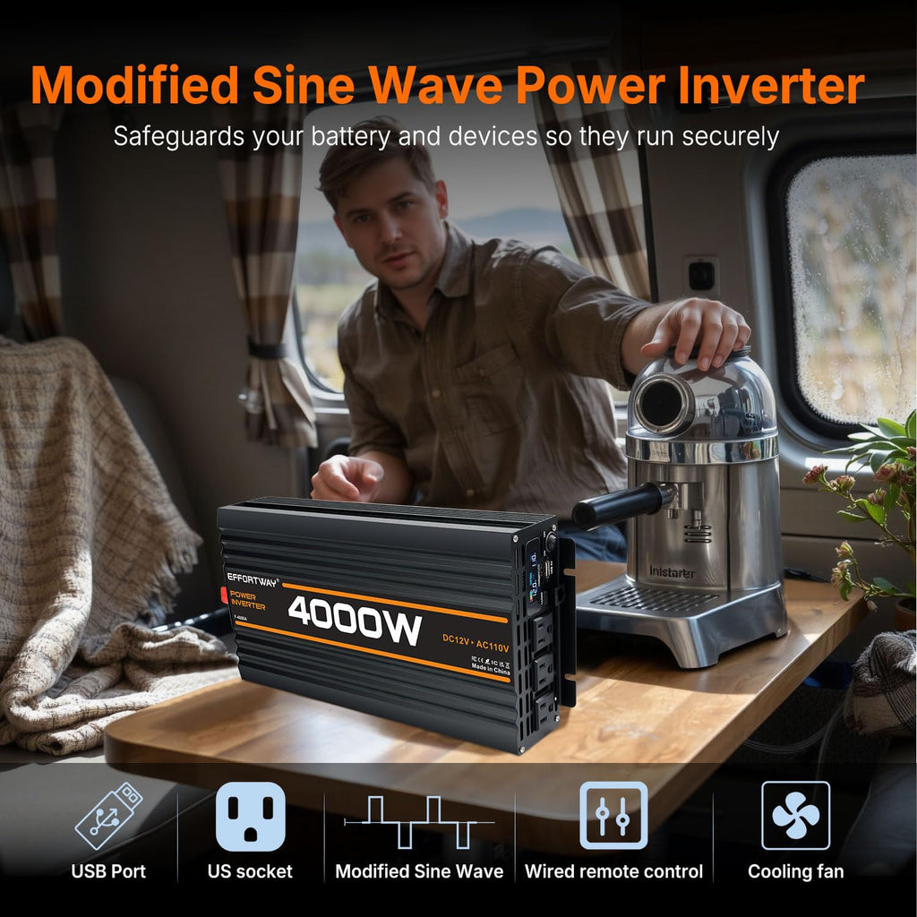 4000W Power Inverter, Inverter 12v to 110v 8000W Peak LCD Display