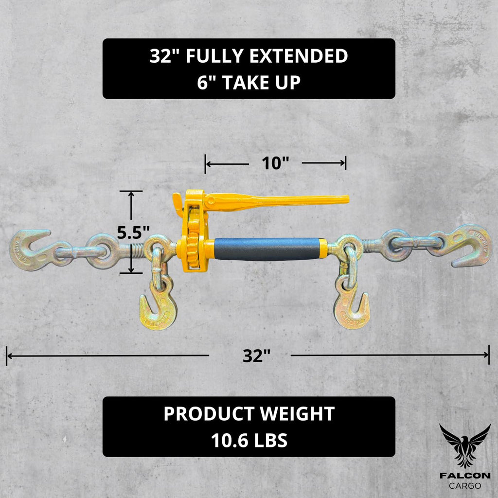 4PK 5/16-3/8" Folding Ratchet Load Binder G70 & G80-7,100 LBS WLL - Clevis Grab Hook, Chain Tie-Down
