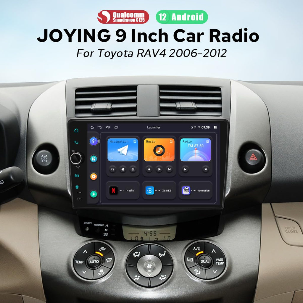 JOYING Car Stereo for Toyota Rav4 2006-2012 Android 12 Car Radio 9" Touch Screen Head Unit 8GB+128GB with CarPlay Android Auto GPS Navigation Bluetooth Mirror Link(JY-TZ164N8)