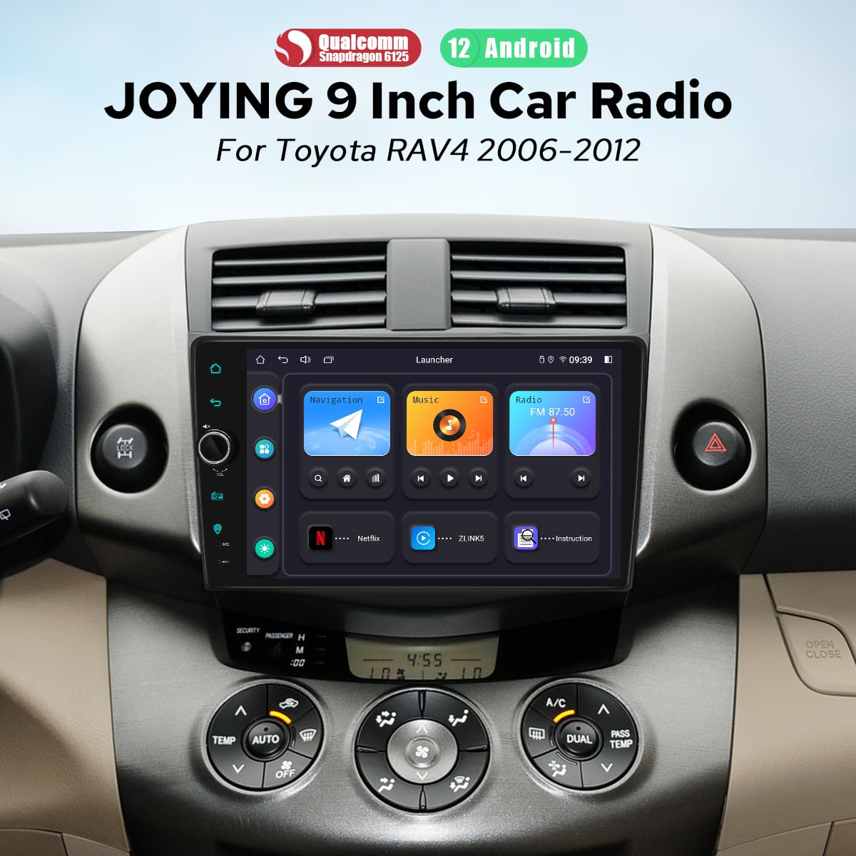 JOYING Car Stereo for Toyota Rav4 2006-2012 Android 12 Car Radio 9" Touch Screen Head Unit 8GB+128GB with CarPlay Android Auto GPS Navigation Bluetooth Mirror Link(JY-TZ164N8)
