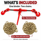Ratchet Binder Kit, 8,819 lbs, Two 3/8" G80 Chains & Adjustable Grab Hooks