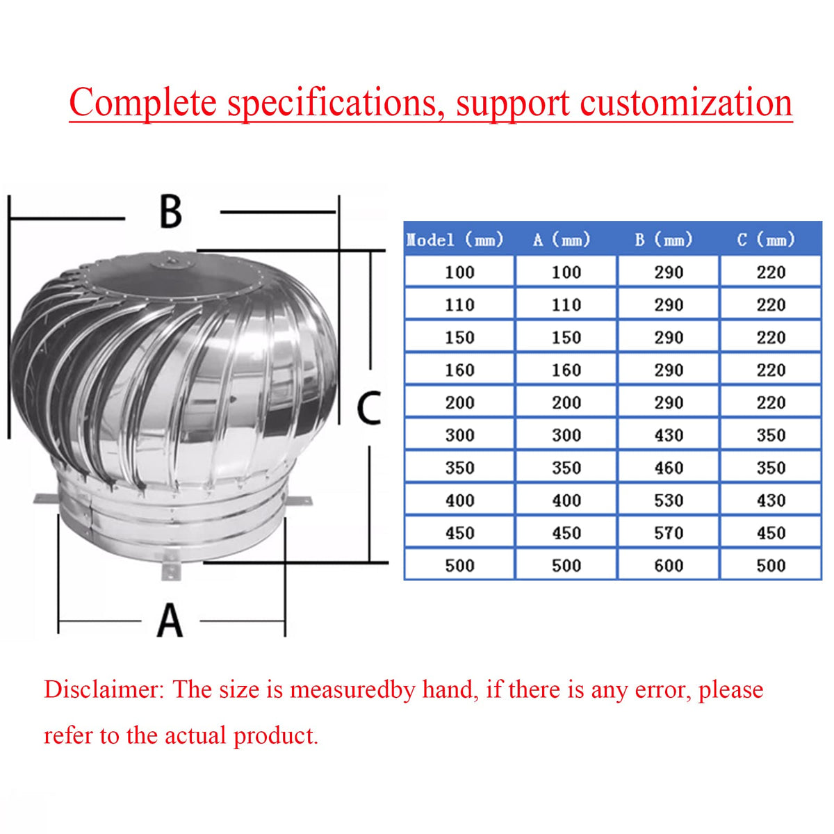 Stainless Steel Spinner,Chimney Spinner Cowl,Anti Downdraught Chimney Cowl with Rotating Cap Ventilation (110mm)