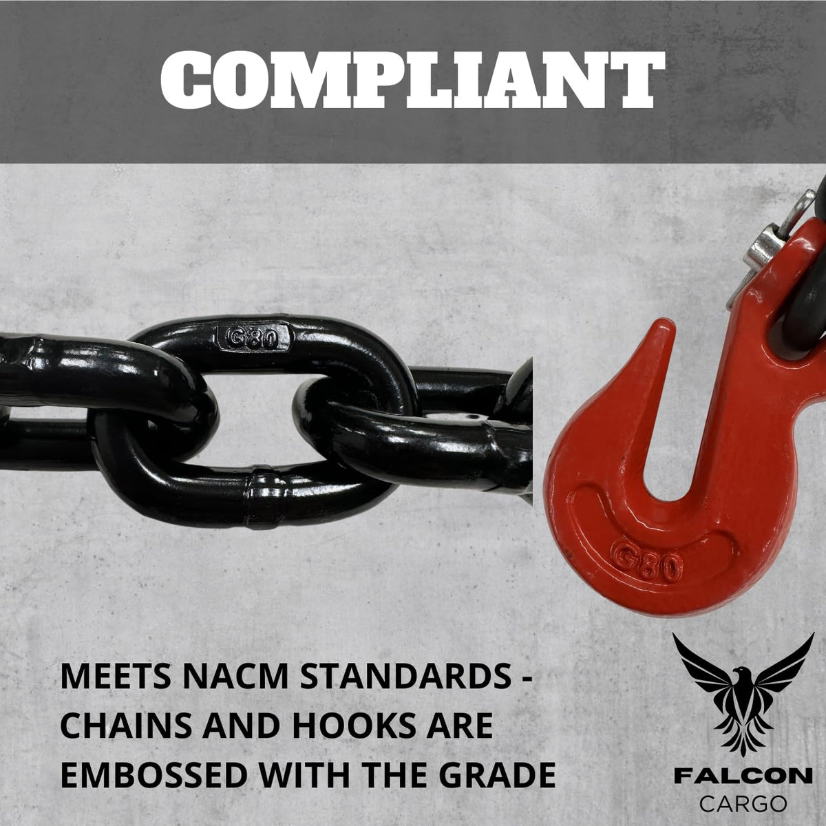 4PK Falcon Cargo 1/2" X 6' Grade 80 Transport Binder Chain - 12,000 LBS WLL - Clevis Grab Hook, Tie-Down, Towing