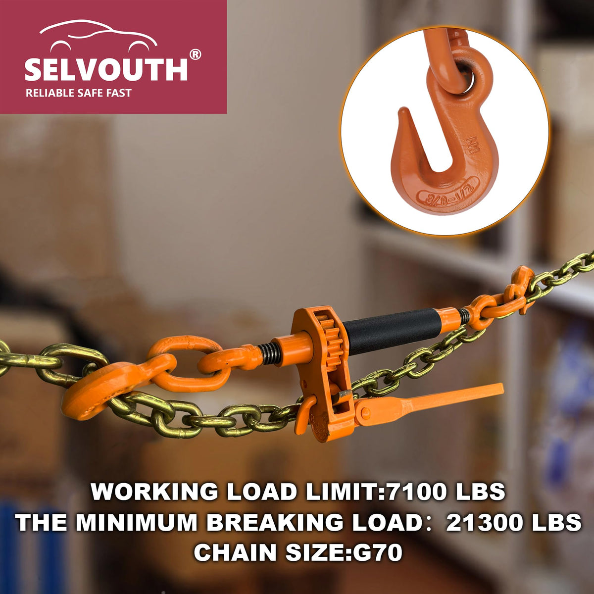 Ratchet Binder Plus Ratchet Chain Binder - 4 Pack Folding Handle Load Binder, 5/16" - 3/8" Grade 70 Chain, 7100 LBS Working Load Limit, Heavy-Duty Ratchet Binder DOT & SAE Compliant