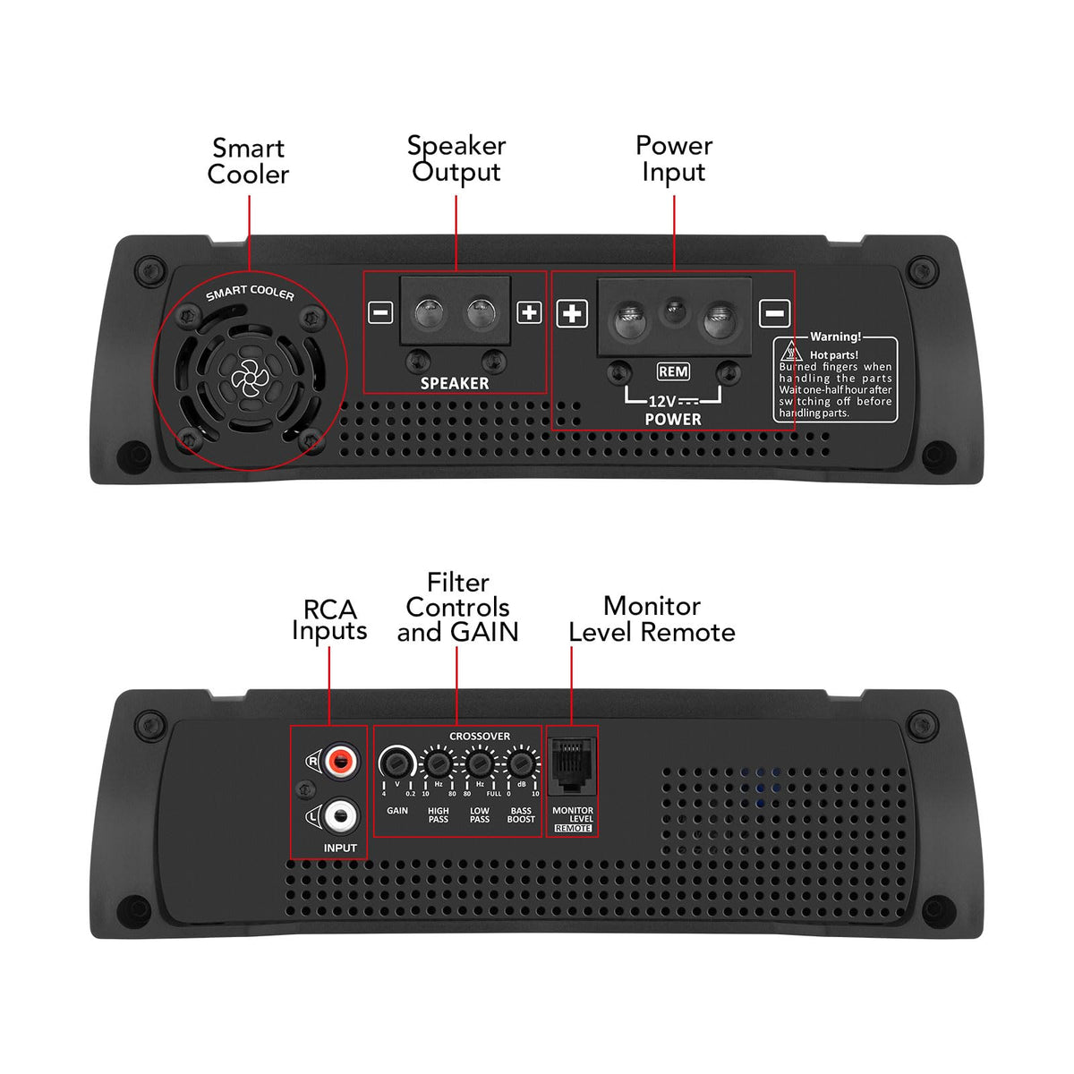 Taramps HD 3000 4 Ohms White 1 Channel Amplifier 3000 Watts RMS Digital, Crossover, Low/High Pass, Bass Boost, Gain Control, Car Audio System, Monoblock Full Range, LED Monitor Indicator, HD 3k