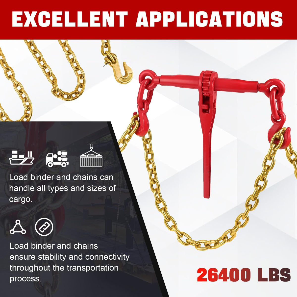 Garvee 4 Packs 3/8 in-1/2 in G70 Chain Binders Set, 3/8 in ×10 ft Chains
