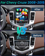 8Core+4GB RAM Andriod 13 Car Radio Stereo for Chevrolet Chevy Cruze 2009-2015: 10.4 Inch Tesla Style HD IPS Touchscreen Wireless Carplay Andriod Auto GPS Navi Bluetooth 5G WiFi Backup Camera FM SWC